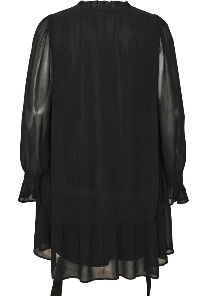 Robe en viscose avec volants et manches transparentes, Noir, Packshot image number 1