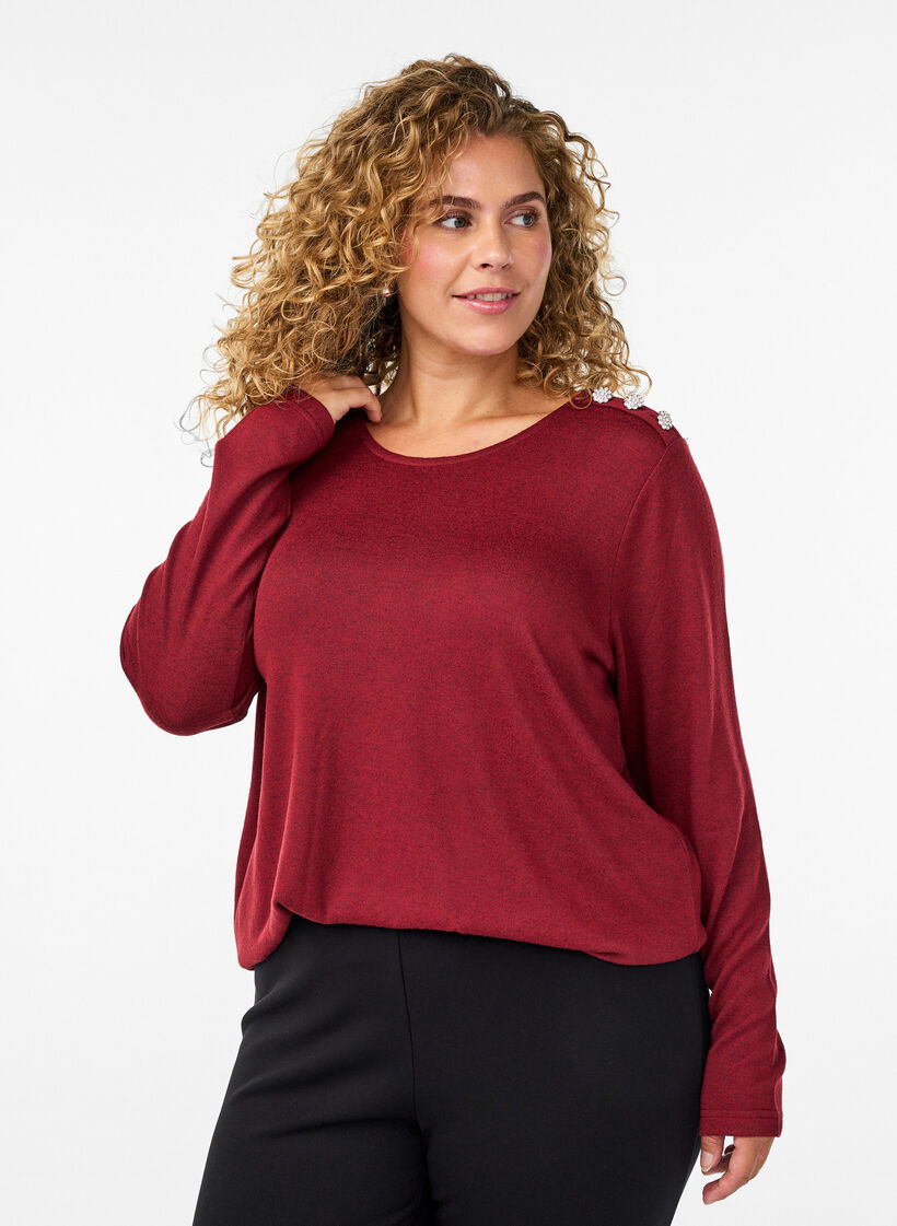 Blouse met decoratieve knopen, Rood, Model image number 0