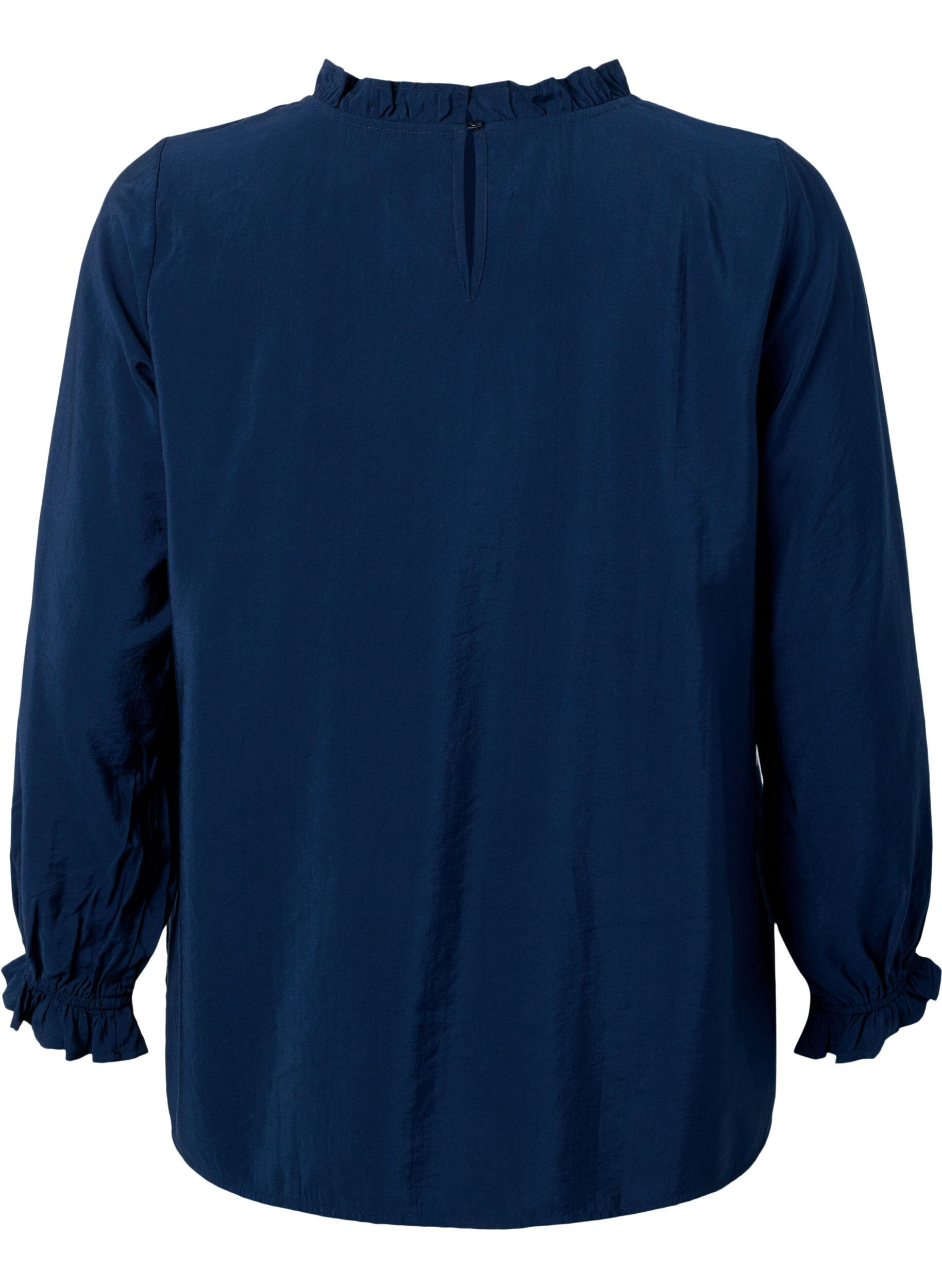 ZizziViscose blouse met lange mouwen en ruches, Total Eclipse, Packshot image number 1