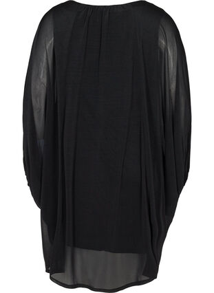 Robe à manches longues avec col V et smocks, Black, Packshot image number 1