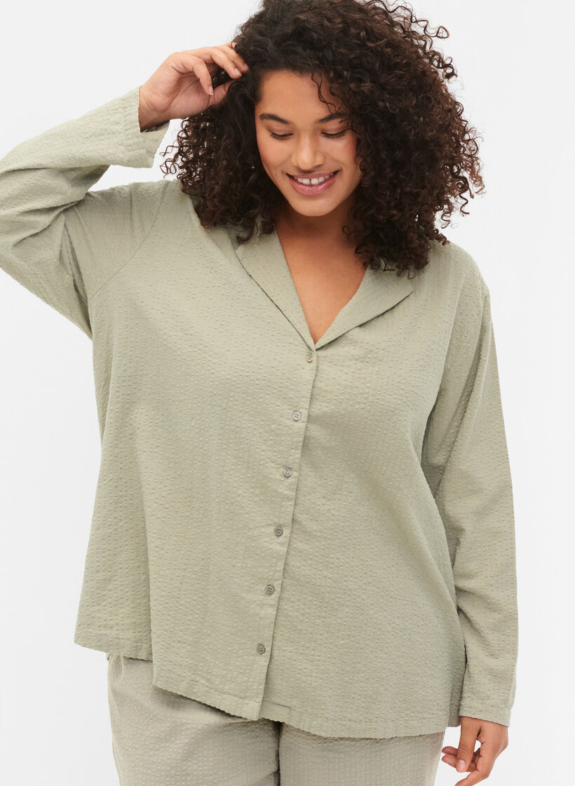 Chemise en coton avec structure, Seagrass , Model image number 2