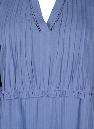 Katoenen jurk met 3/4 mouwen en ruches, Moonlight Blue, Packshot image number 2