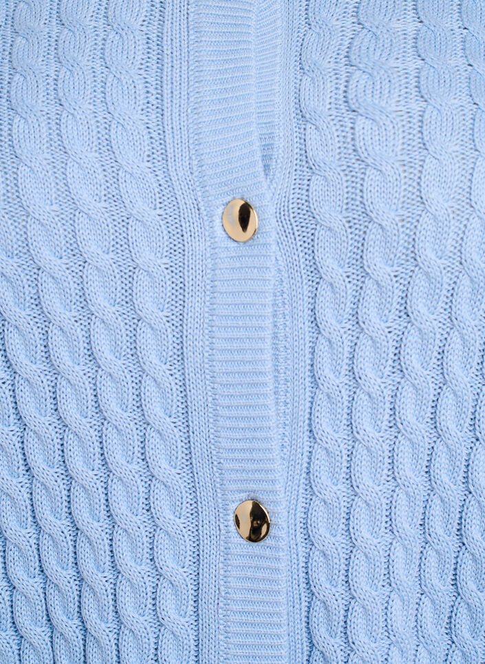 Kabelgebreid vest met gouden knopen, Blauw, Packshot image number 2
