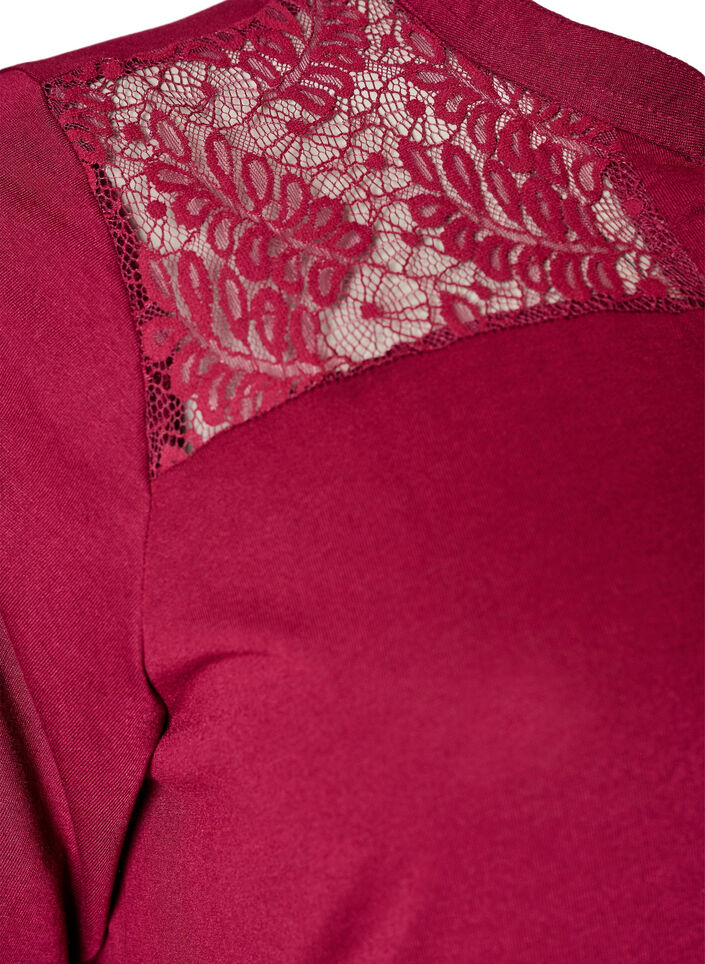 Robe en jersey avec d&eacute;tails en dentelle et jupe superpos&eacute;e, Rouge, Packshot image number 3