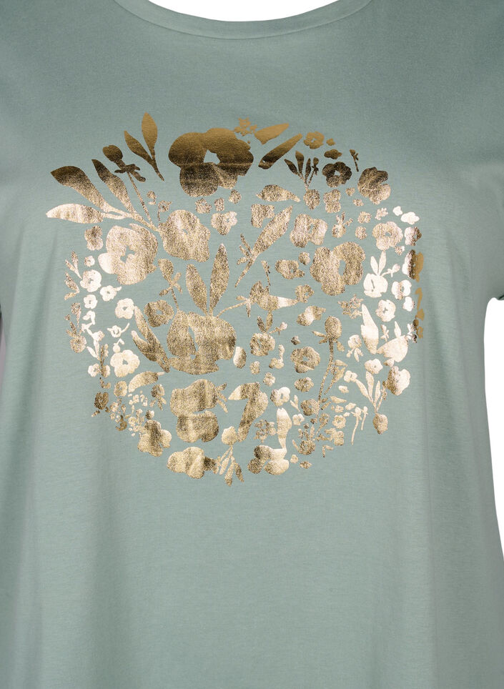 T-shirt en coton biologique avec imprim&eacute; dor&eacute;, Ch.Green Gold Flower, Packshot image number 2