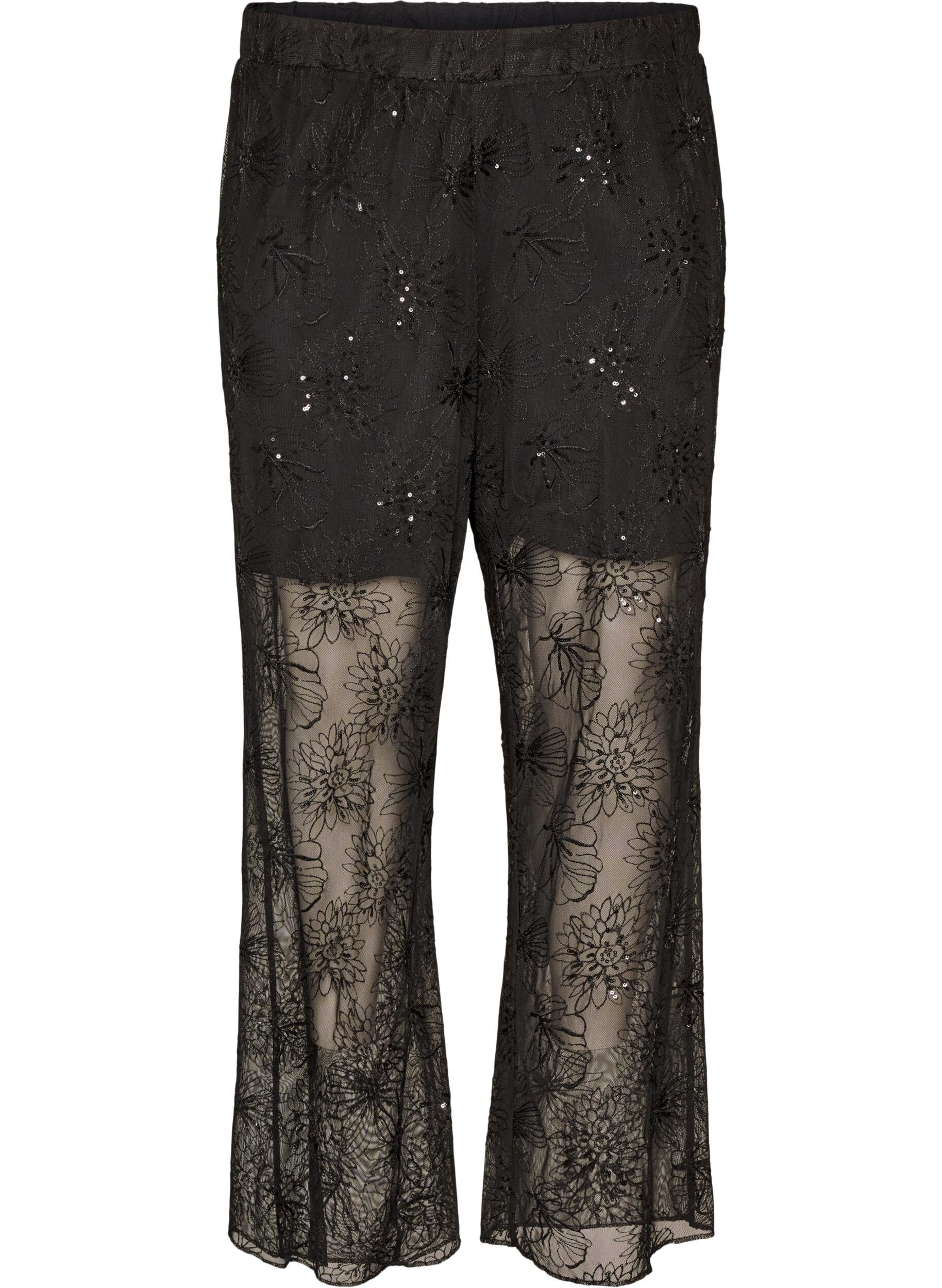 ZizziPantalon en maille avec broderies florales et sequins, Noir, Packshot image number 0