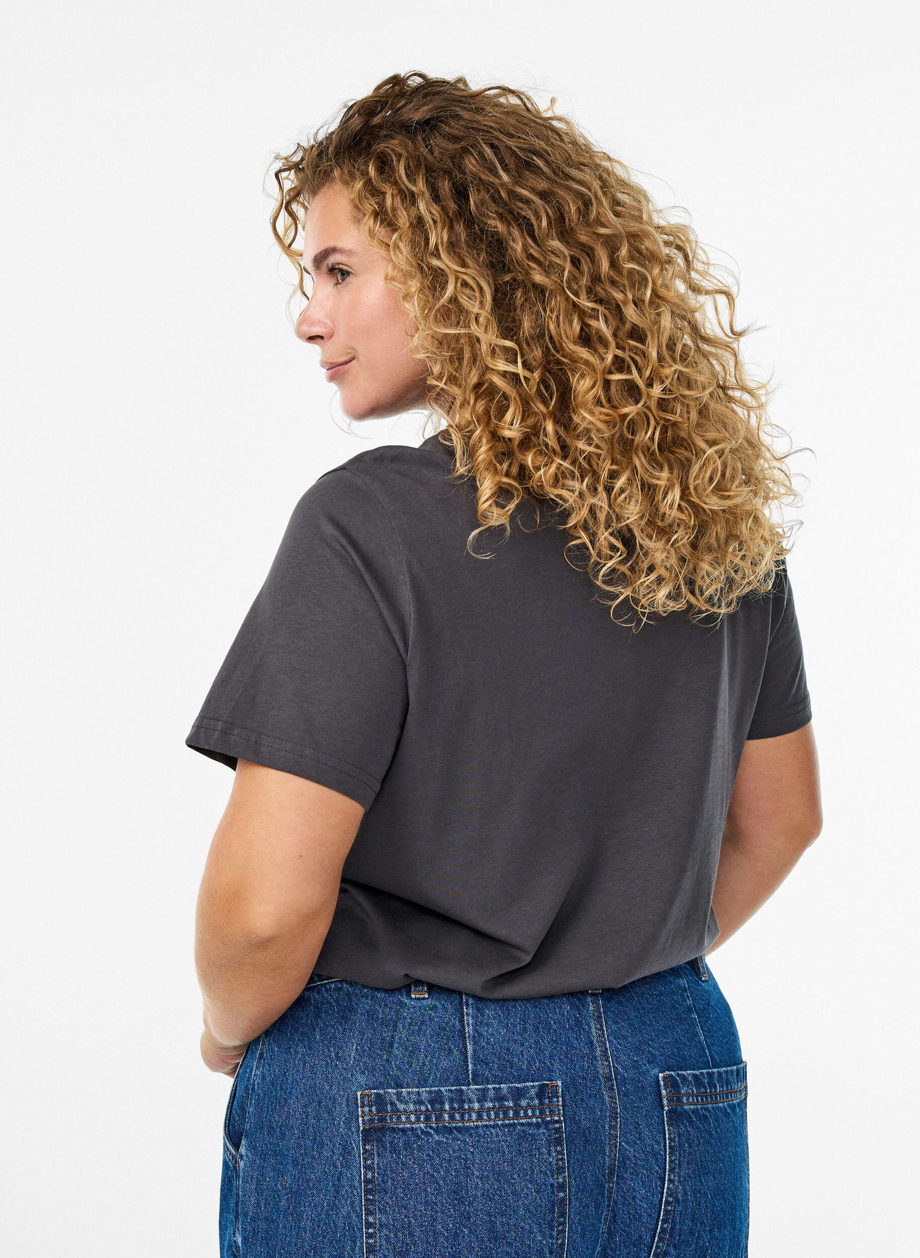 ZizziKatoenen T-shirt met print op de voorkant, Grijs, Model image number 2