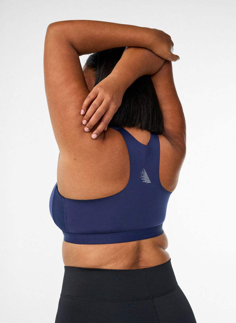Sport-bh met frontsluiting en hoge ondersteuning, Blauw, Model image number 2