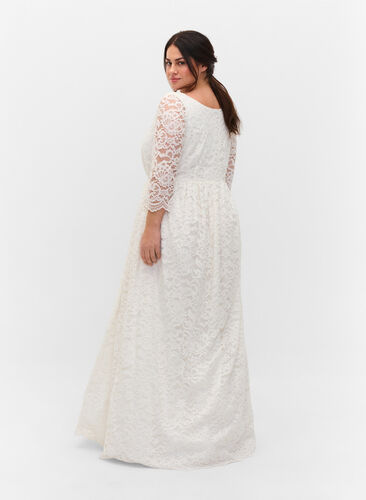 Robe de mariée en dentelle à manches 3/4, Star White, Model image number 1