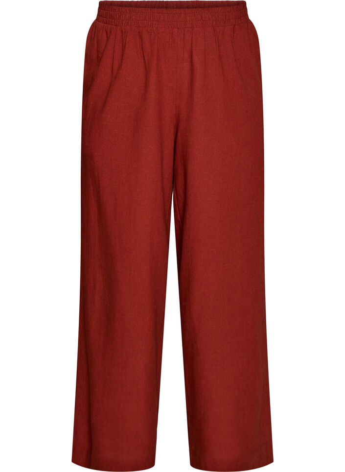 Pantalon large en lin et viscose, Bordeaux, Packshot image number 0