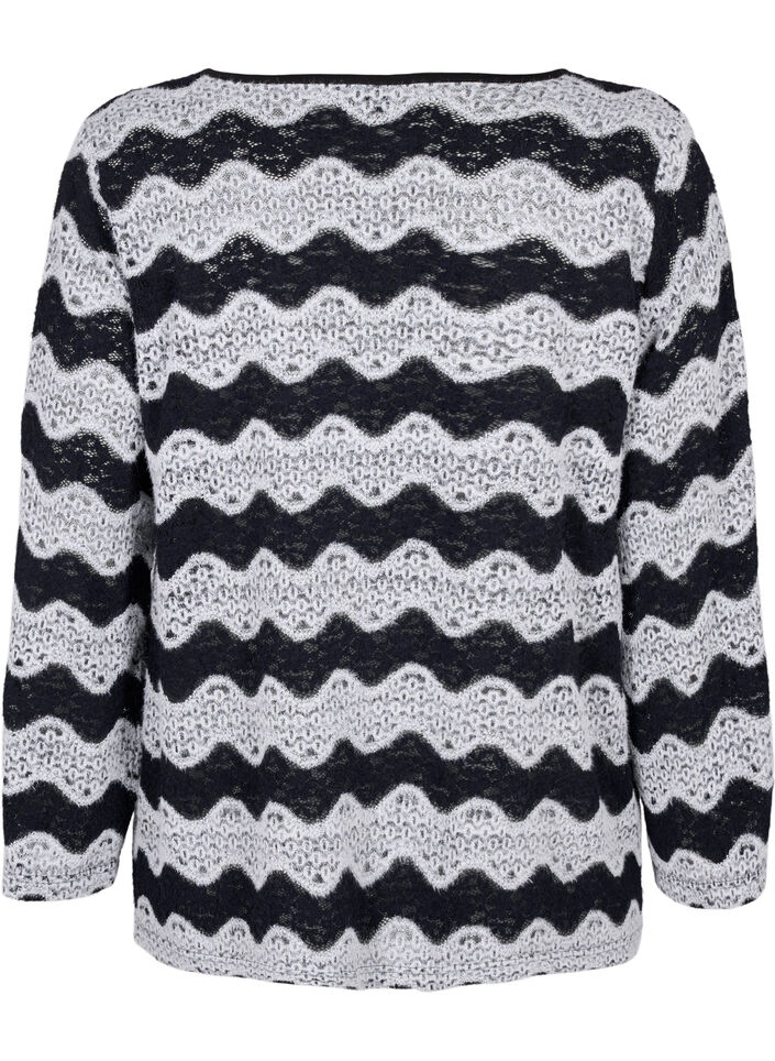 Cardigan tricoté avec motif de vagues, Black Stripe, Packshot image number 1