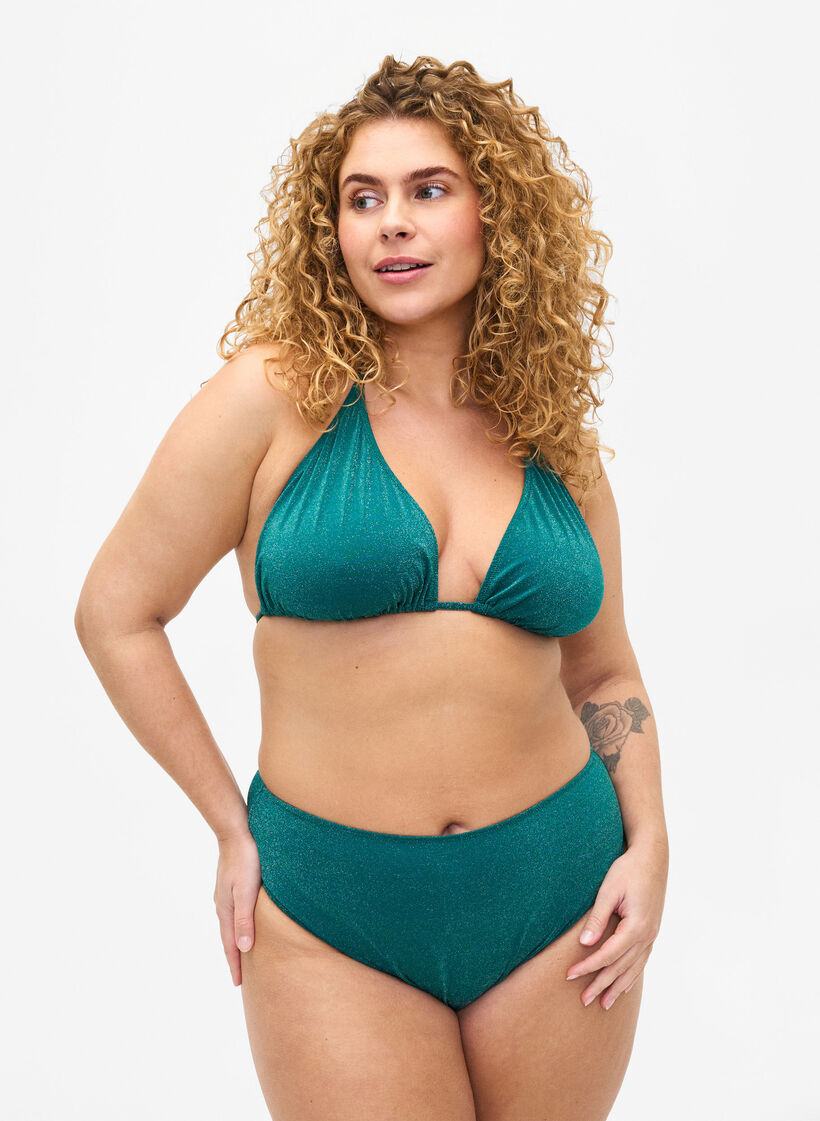 Bikinibroekje met hoge taille en glitter, Groen, Model image number 0