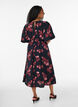 Midi-jurk met rozenprint en korte ballonmouwen, Zwart, Model image number 1