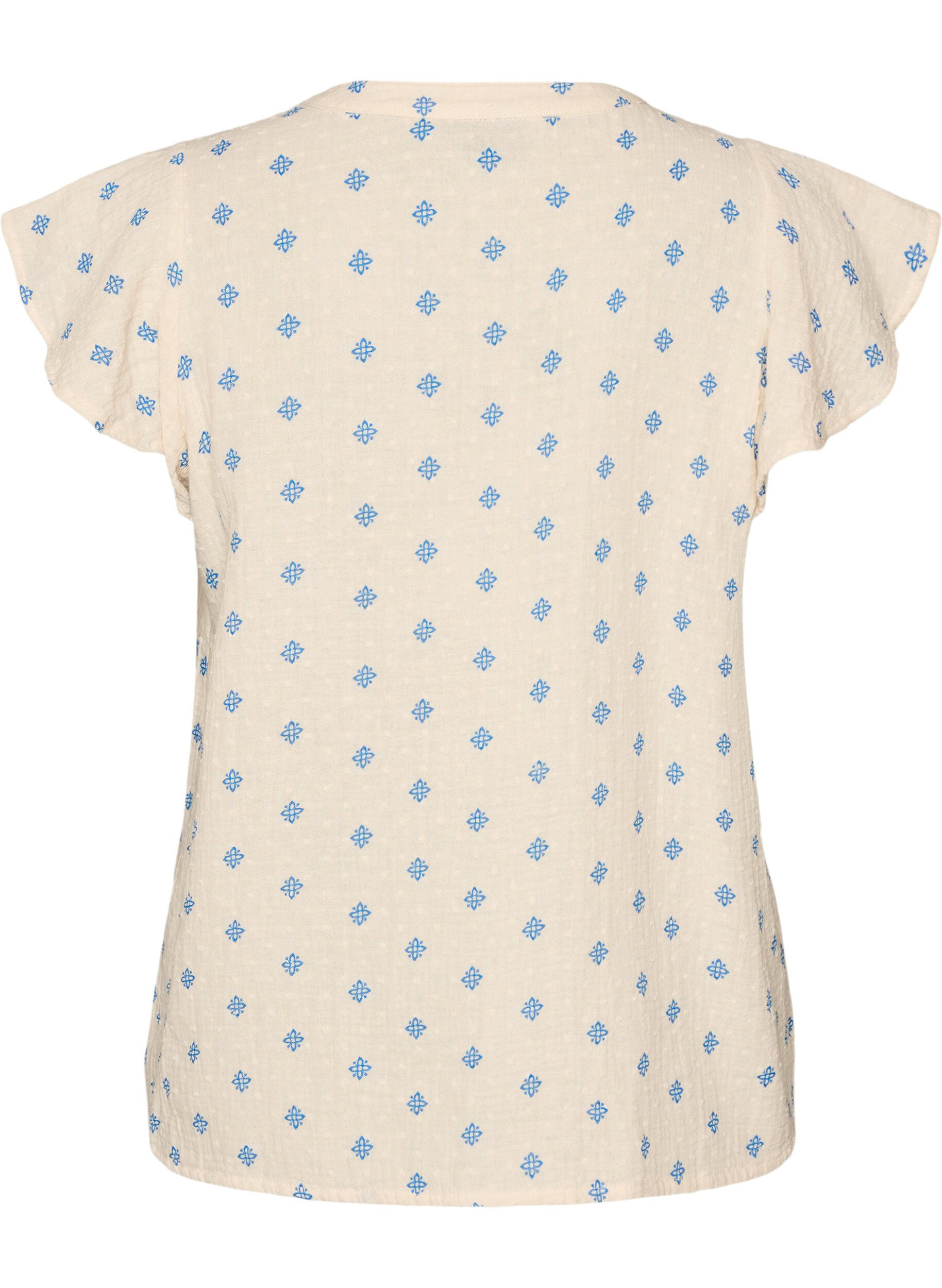 ZizziMouwloze blouse met gehaakte afwerking en ruchesdetails, Beige, Packshot image number 1