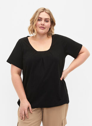 T-shirt en coton à manches courtes, Black, Model image number 0