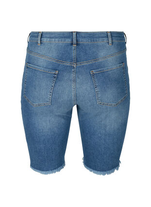 Short en jean moulant avec bords bruts, Dark blue denim, Packshot image number 1