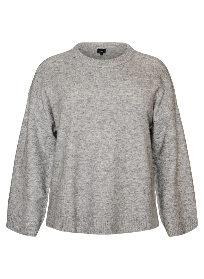 Blouse ample tricot&eacute;e en alpaga et laine, Gris, Packshot image number 0