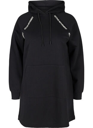Robe pull avec capuche et poche, Black, Packshot image number 0