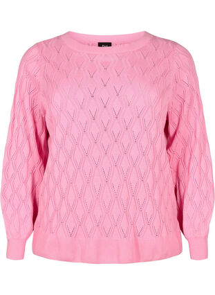 Pullover met gatenpatroon en boothals	, Begonia Pink, Packshot image number 0