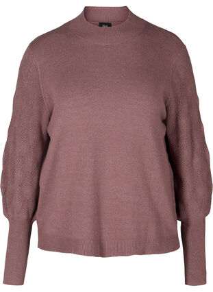 Blouse en tricot à col montant et manches bouffantes, Rose Taupe Mel., Packshot image number 0
