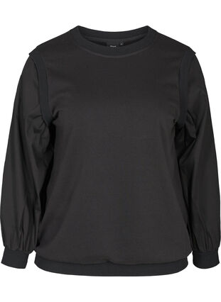 Sweater met lange mouwen en ribboorden, Black, Packshot image number 0