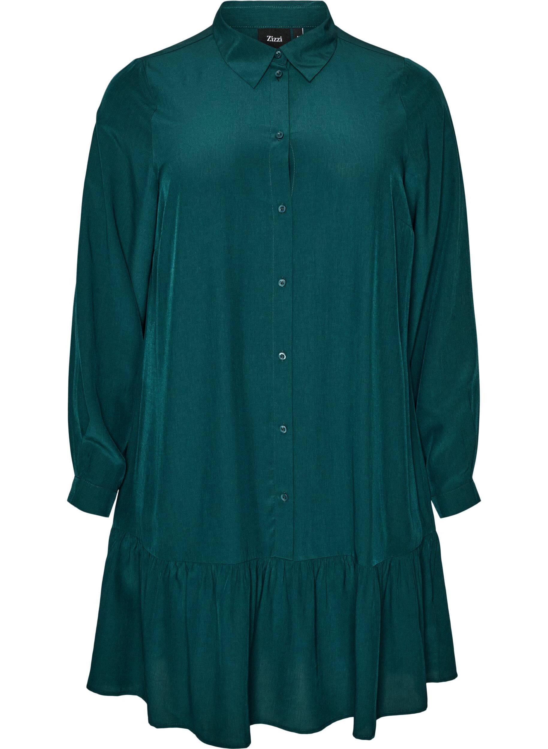 ZizziKorte overhemdjurk met ruchelaag, Groen, Packshot image number 0
