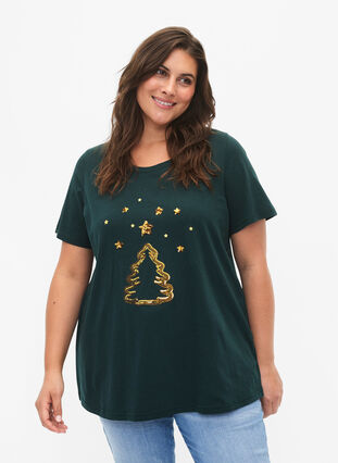 Kerst T-shirt met pailletten, Scarab W.  Tree, Model image number 0
