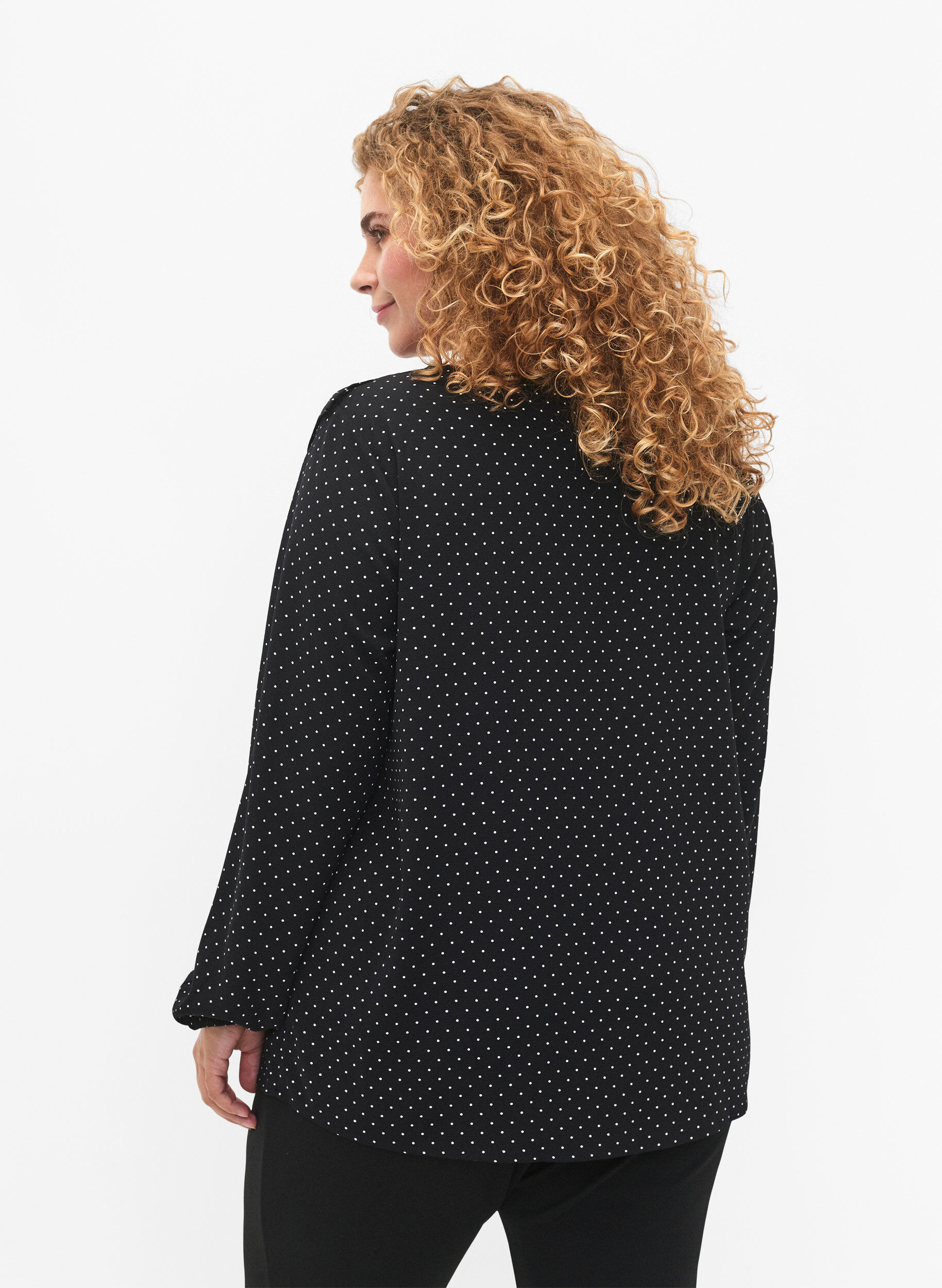 ZizziBlouse met lange mouwen en ruches, Black Dot, Model image number 1