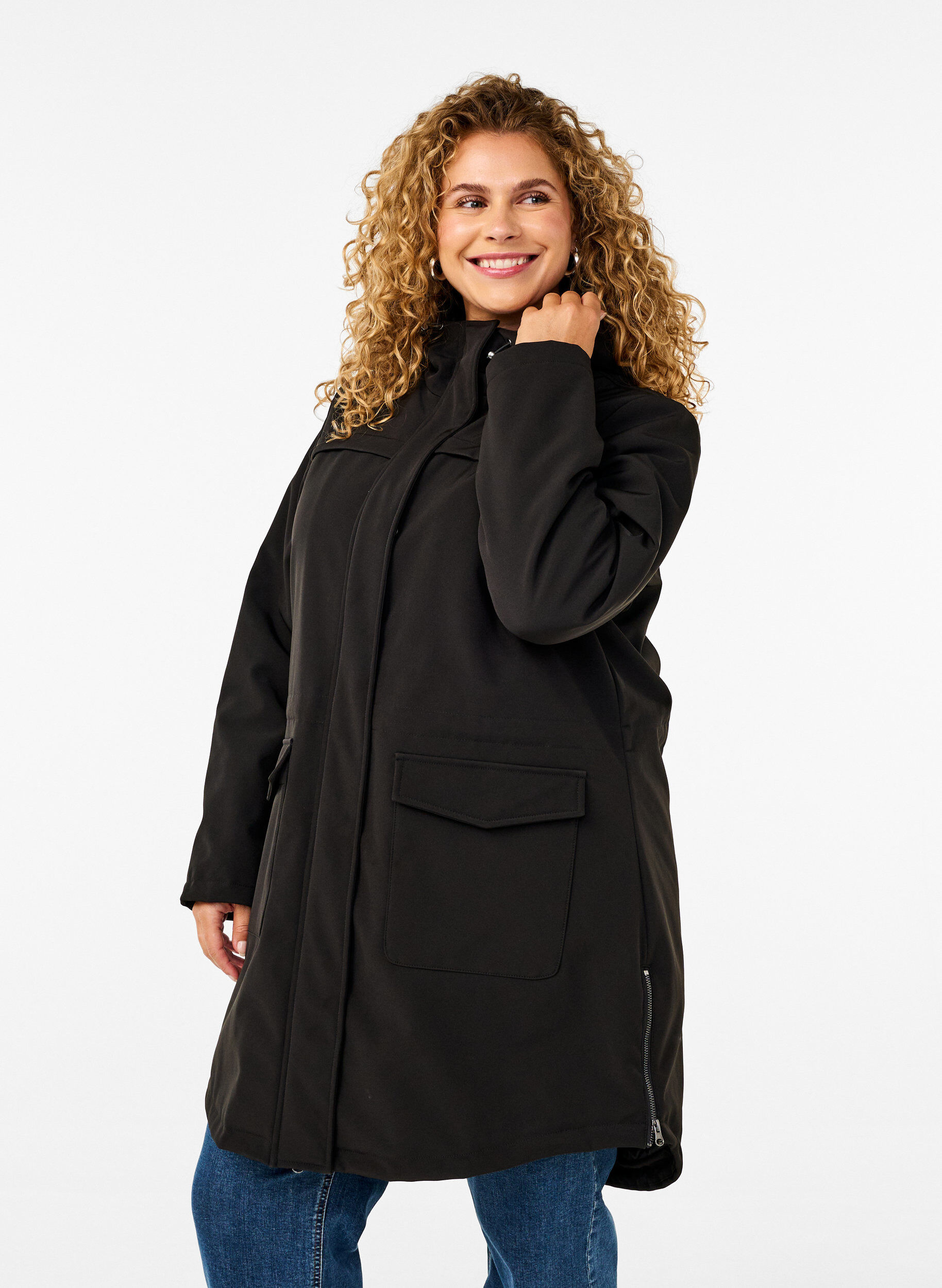 ZizziWaterafstotende softshell-jas met gewatteerde voering, Zwart, Model image number 0