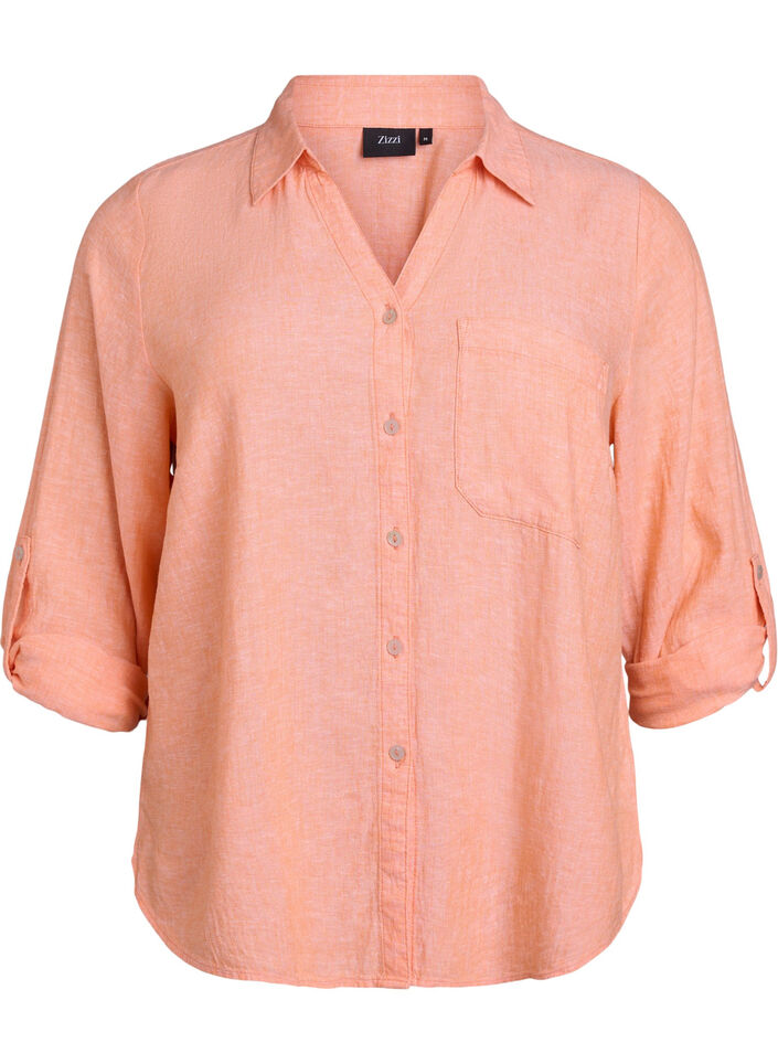 Chemise en lin et viscose avec manches 3/4, Corail, Packshot image number 0