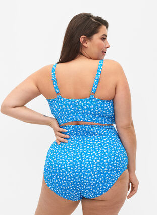 Bas de bikini taille extra haute avec imprimé floral, Blue Flower Print, Model image number 1