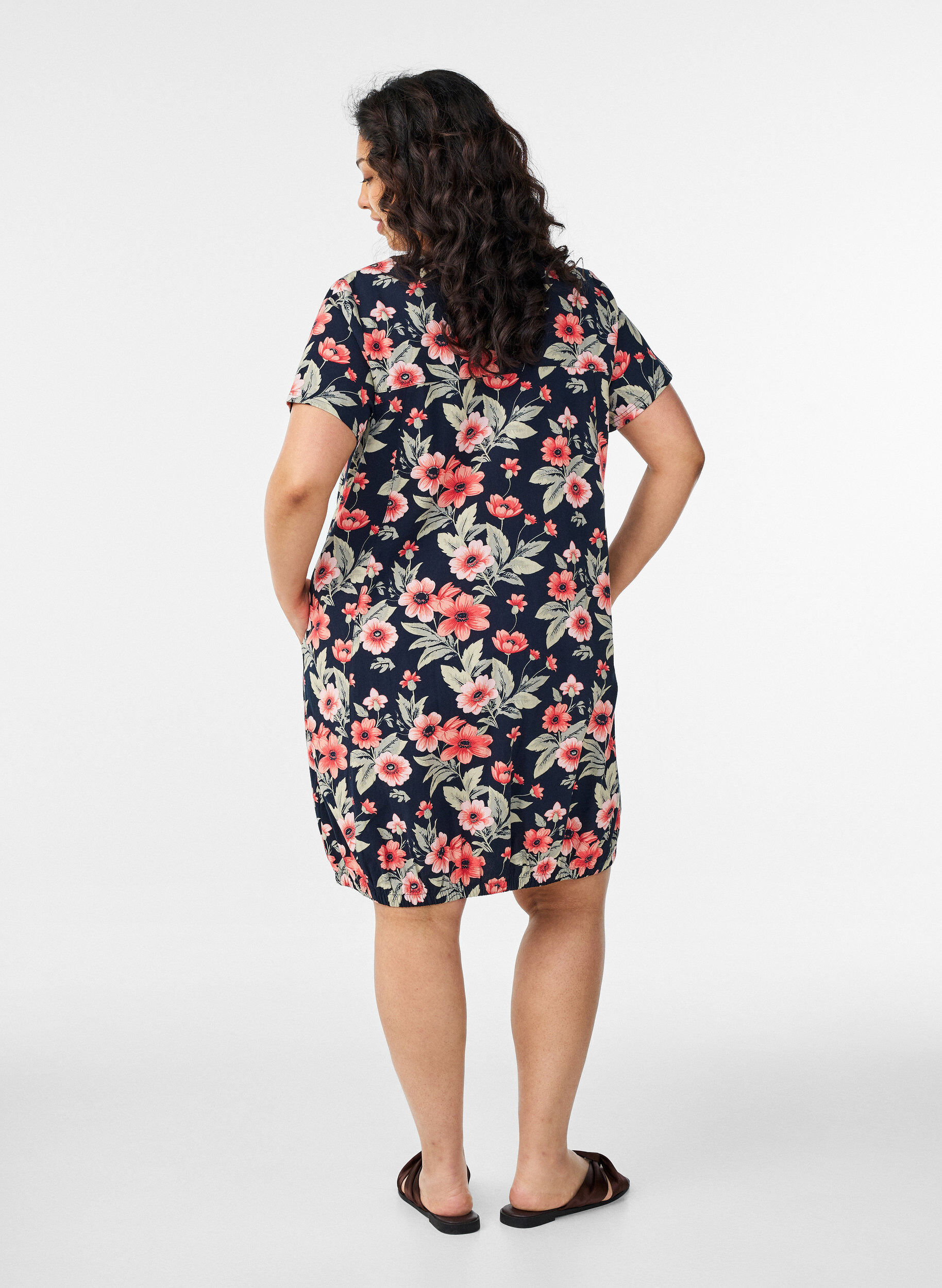 ZizziKatoenen jurk met korte mouwen en print, Blauw, Model image number 2