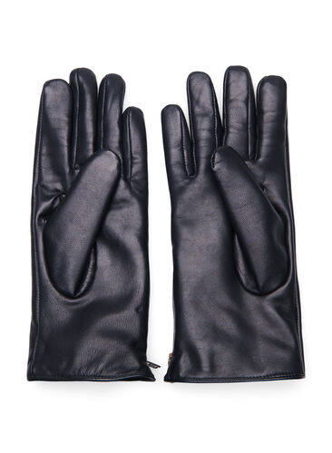 Lederen handschoen met rits, Black, Packshot image number 1