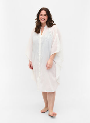 Robe de plage en coton avec fermeture à boutons, Bright White, Model image number 2