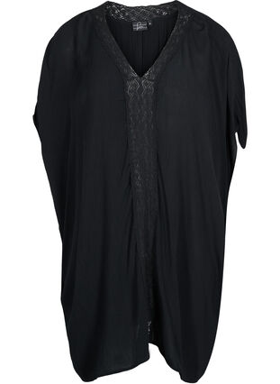 Robe de plage en viscose avec détails en dentelle, Black, Packshot image number 0