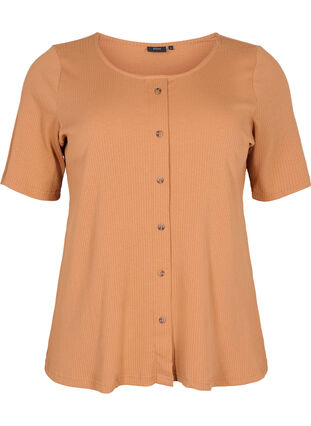 T-shirt met korte mouwen en knopen, Pecan Brown, Packshot image number 0