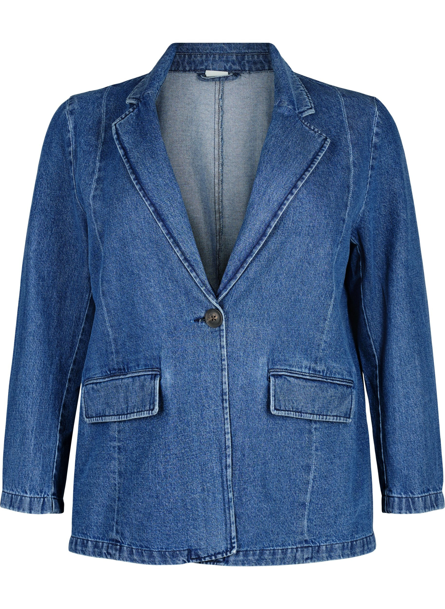 Zizzi Blazer en jean avec poches, Blue Denim, Packshot image number 0