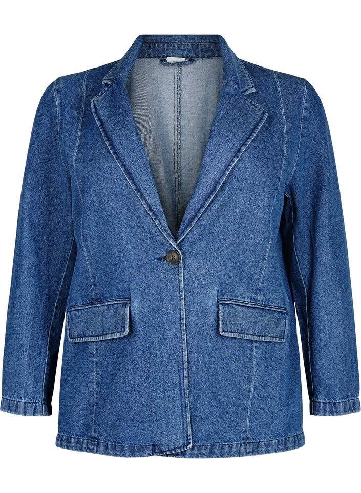 Denim blazer met zakken, Blue Denim, Packshot image number 0