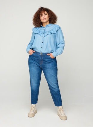 Cropped mom fit Mille jeans met losse pasvorm, Blue denim, Model image number 2