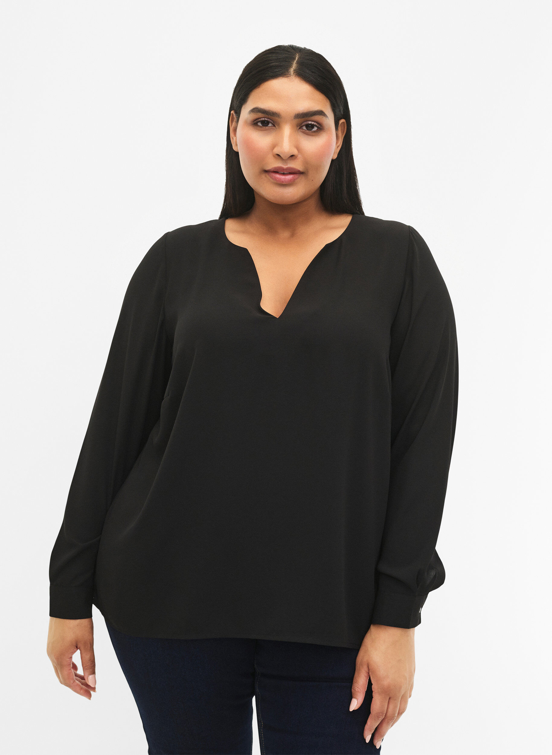 ZizziBlouse met lange mouwen en kreukels op de rug, Black, Model image number 0