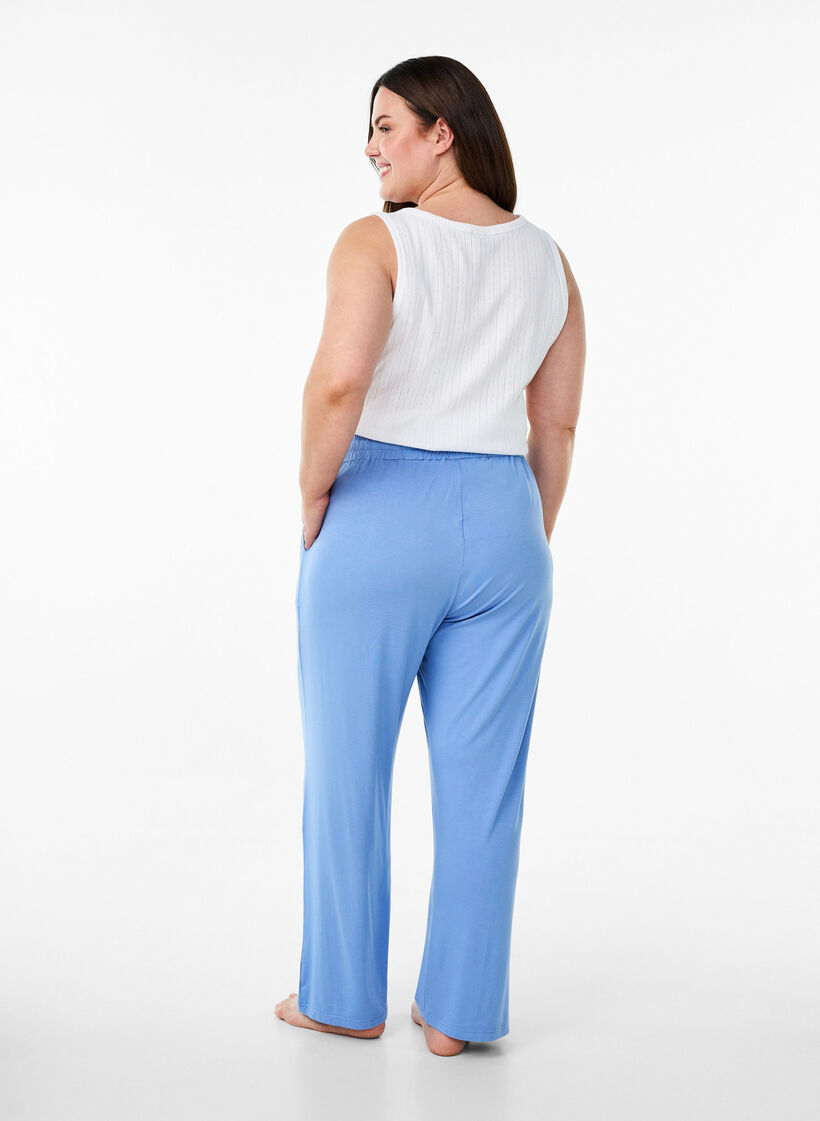 Pantalon de nuit ample en jersey de viscose avec poches, Bleu, Model image number 1
