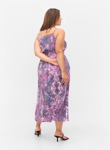Mouwloze viscose midi-jurk met paisley print, Purple Paisley, Model image number 1