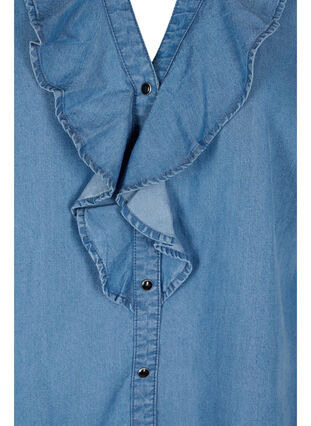 Chemise à manches longues avec encolure en V et détails de volants, Blue denim, Packshot image number 2