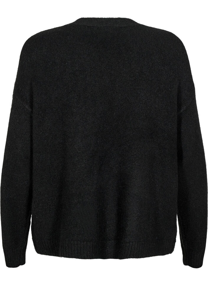 Korte gebreide cardigan met strikken, Black Comb, Packshot image number 1