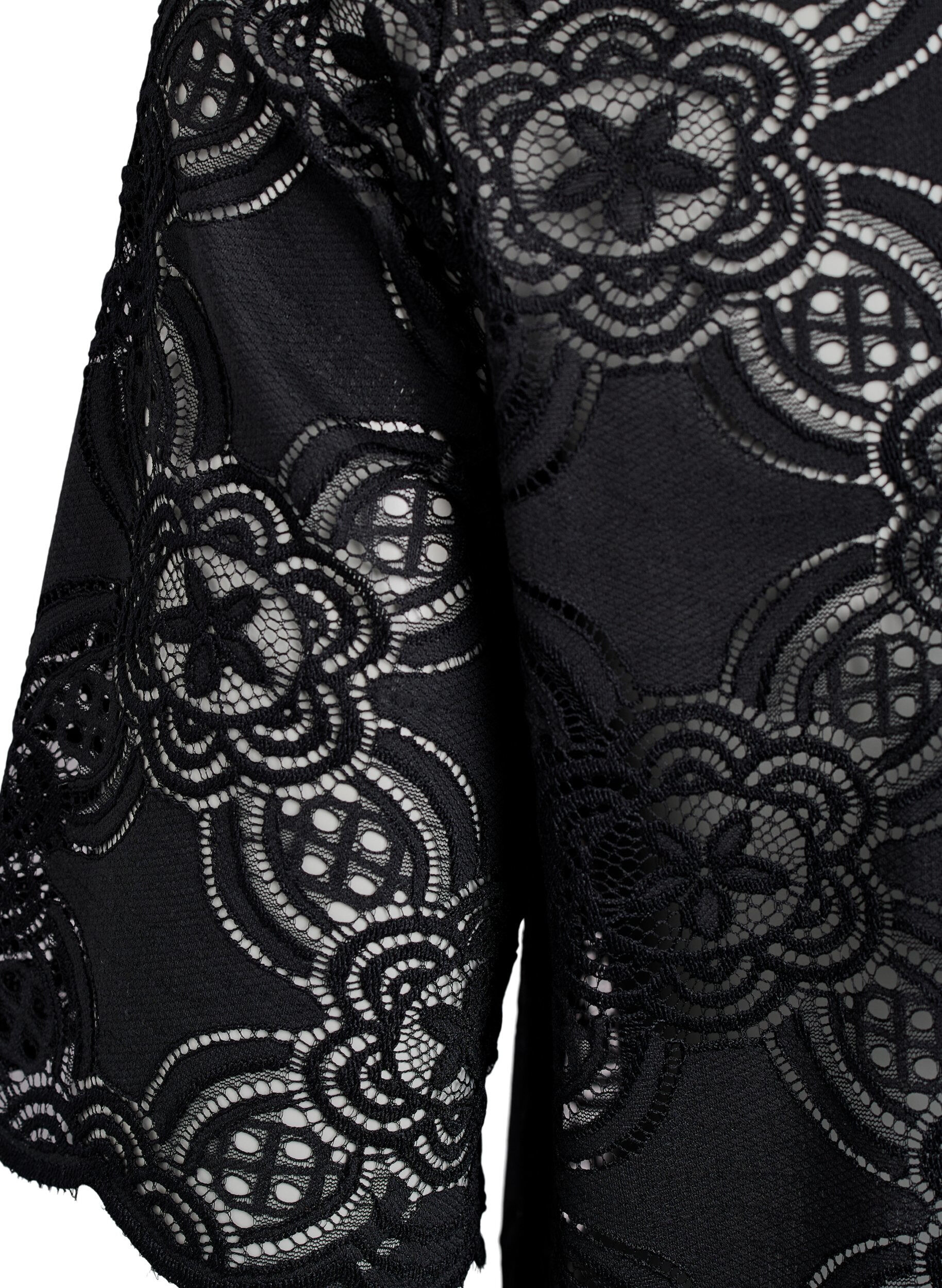 Zizzi Blouse en dentelle avec un motif graphique et des manches 1/2, Noir, Packshot image number 3