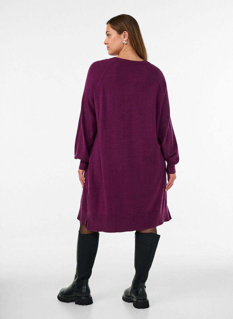Robe courte en maille &agrave; manches raglan et couture centrale, Bordeaux, Model image number 2