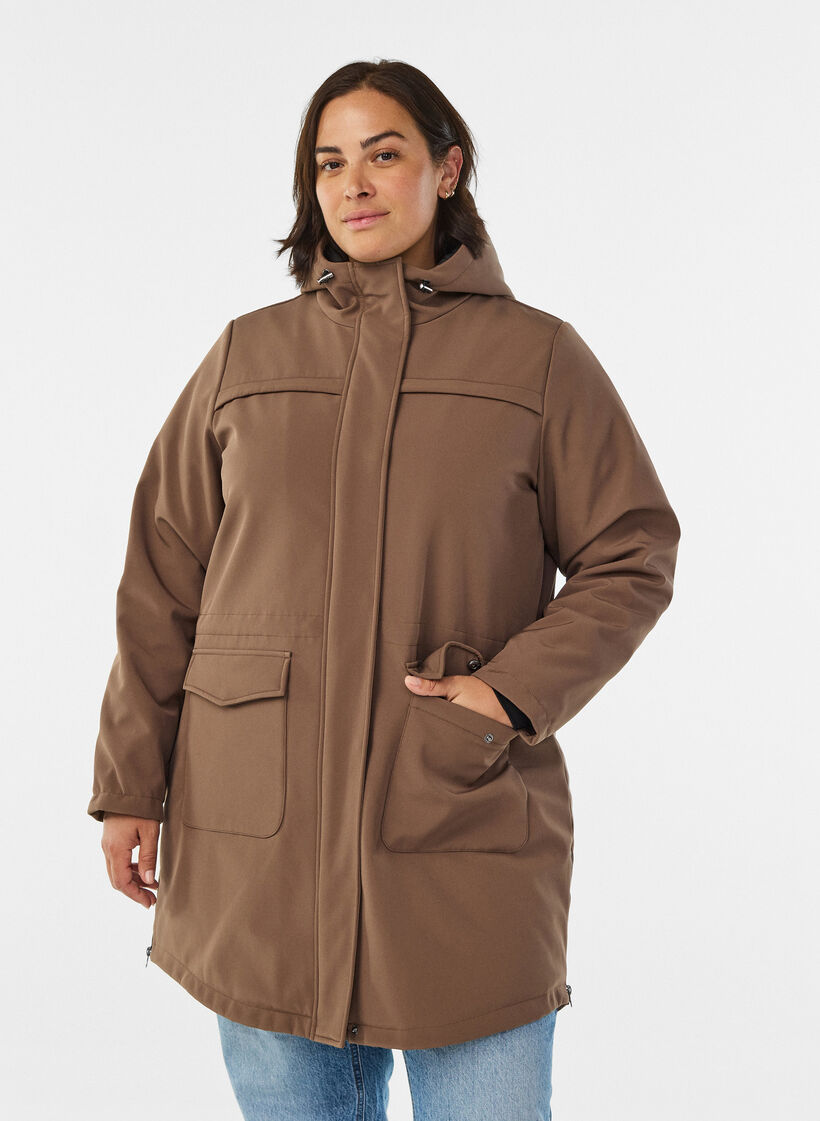 Veste softshell r&eacute;sistante &agrave; l'eau avec doublure matelass&eacute;e, Marron, Model image number 0