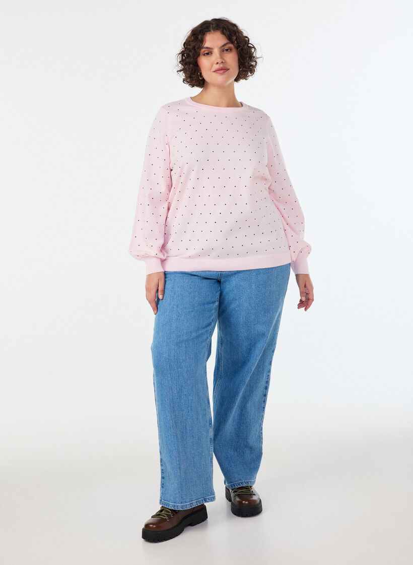 Blouse en maille &agrave; petits pois, Rose, Model image number 1