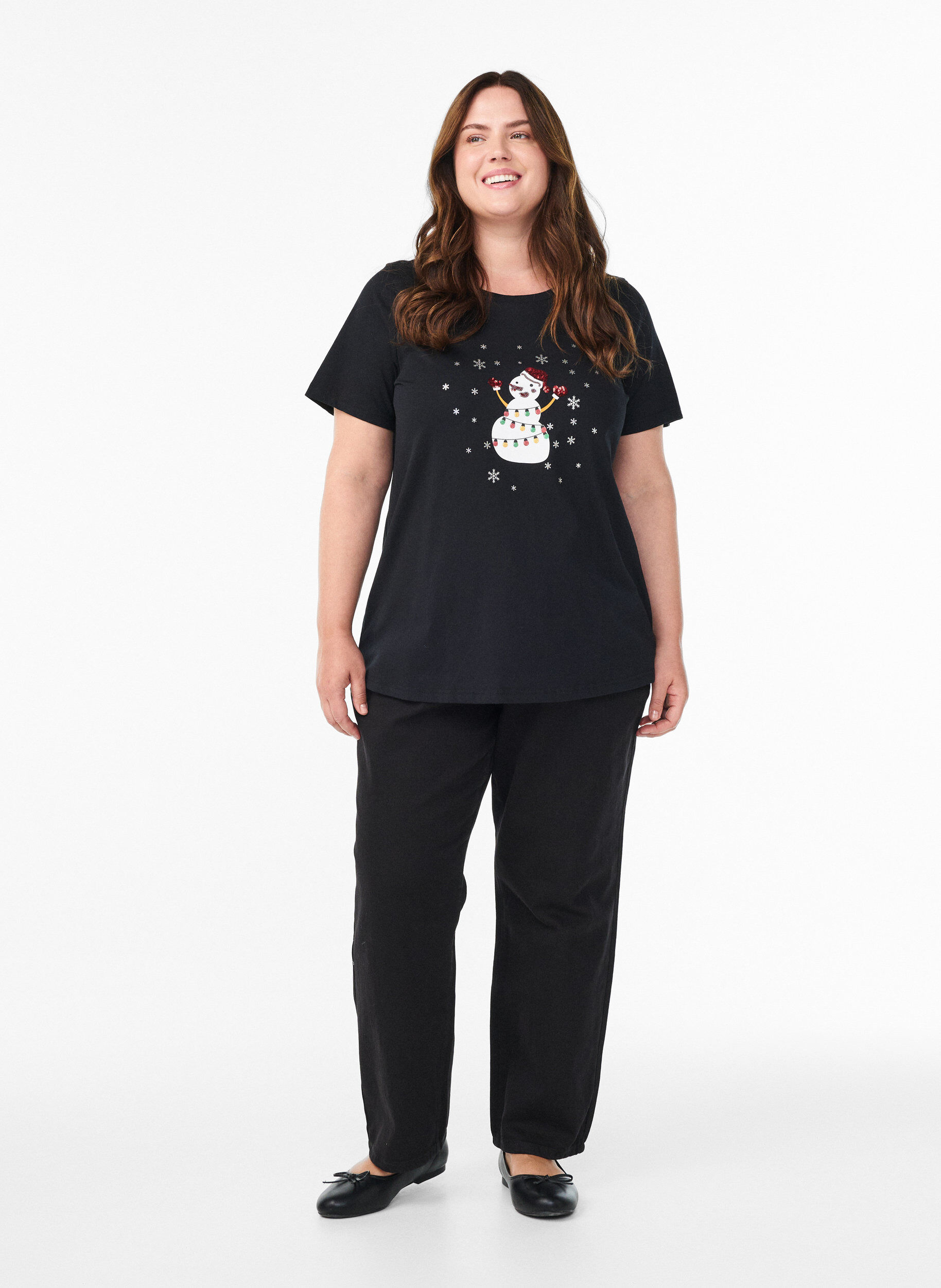 ZizziKerst T-shirt van biologisch katoen, Zwart, Model image number 1