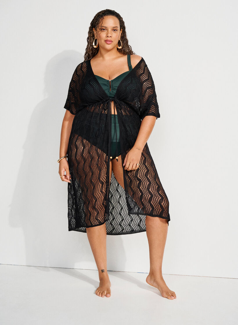 Kimono de plage avec ceinture à nœud, Noir, Image image number 0